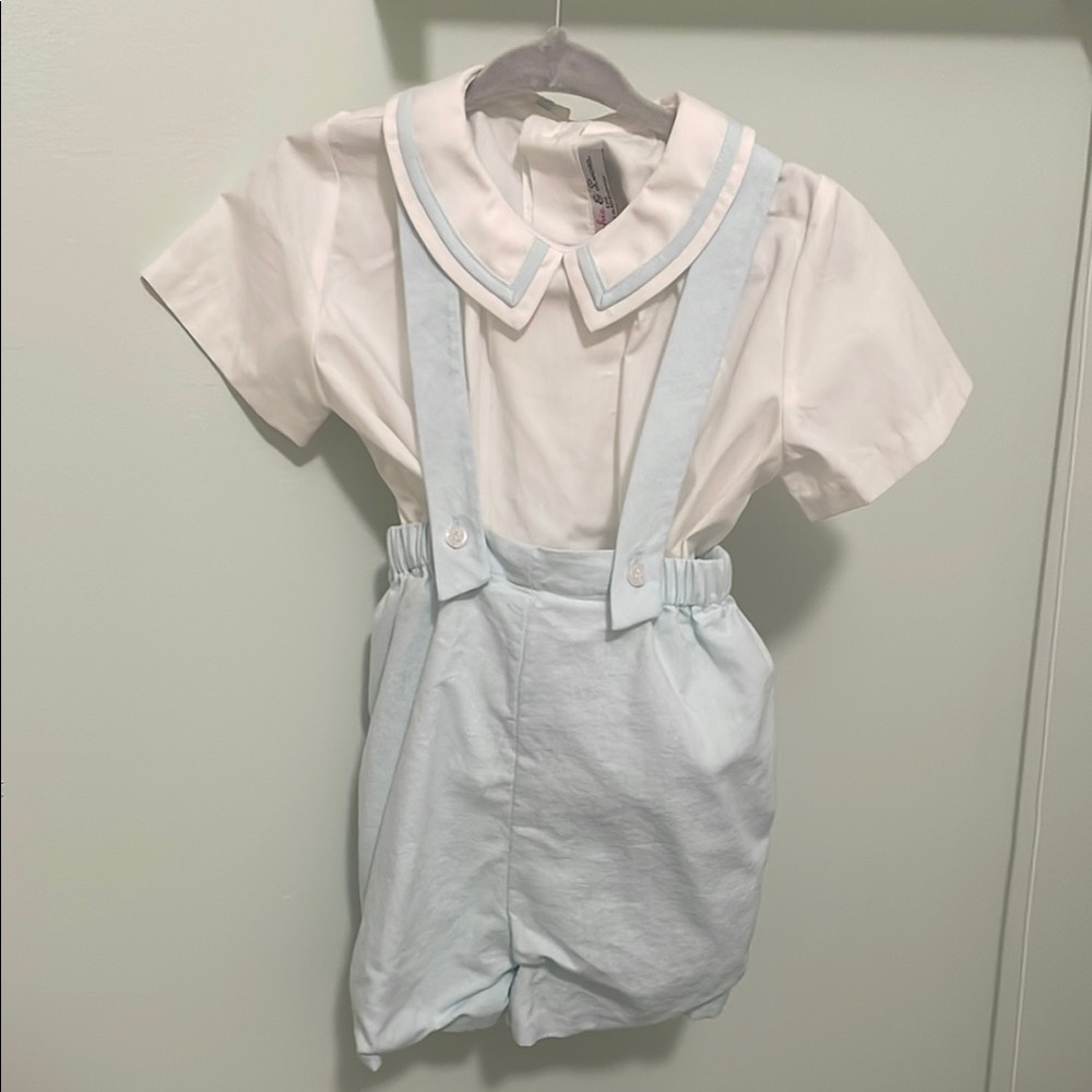Charming White and Blue Overall Set for Special Occasions